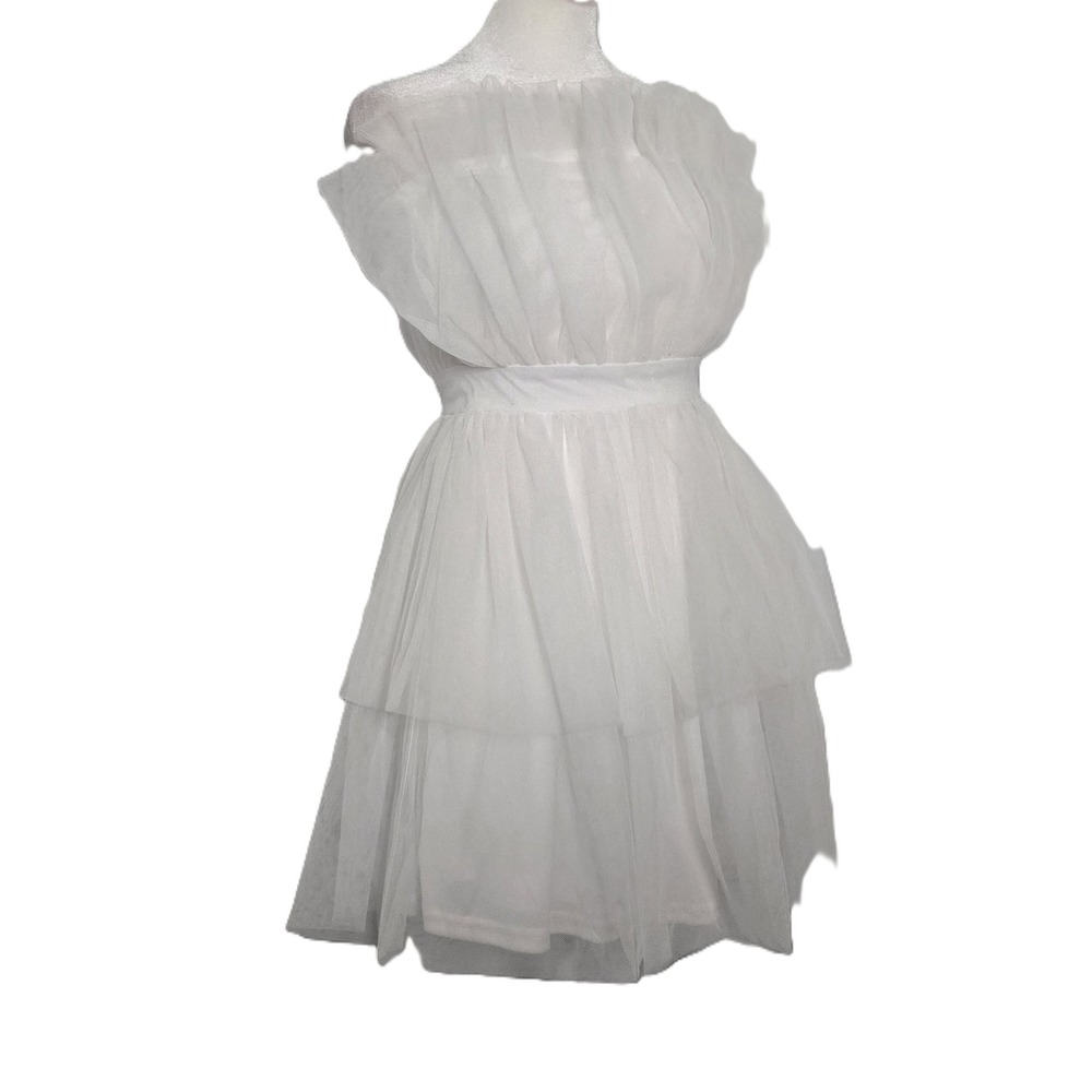 Blue Blush Tiered Babydoll Tulle Dress White Mini Strapless Bougie Small